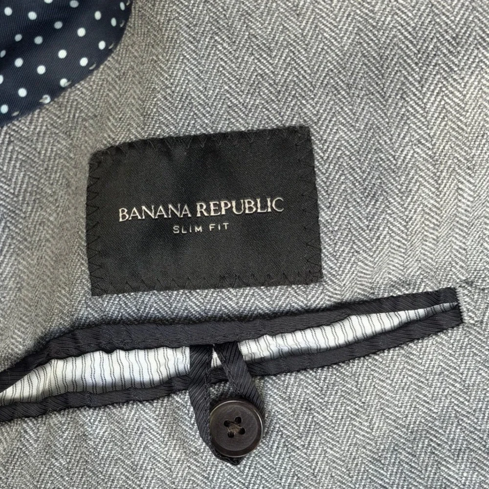Banana Republic Slim Fit Light Grey Herringbone Cotton Blazer Jacket 40 Regular
